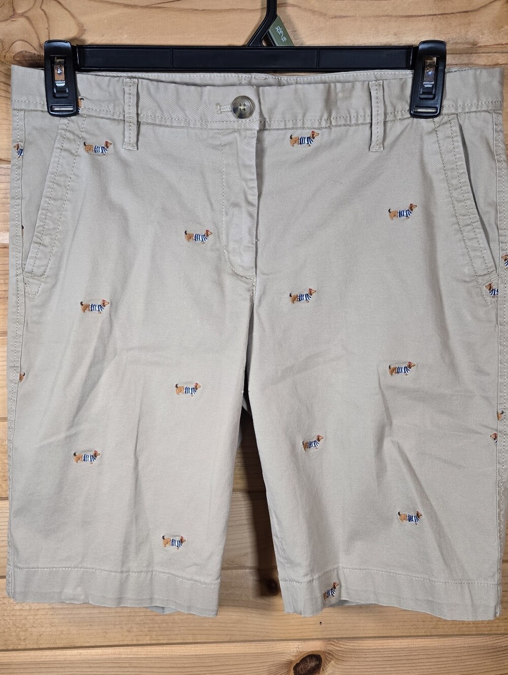 Talbots Girlfriend Chino Shorts 10 Tan All Over Dachshund Embroidered Cotton EUC